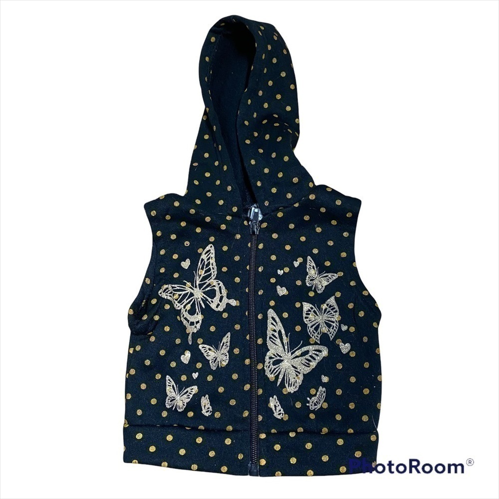 Full Zip Hooded Vest Butterfly 3/6 Mos Black Gold Angel Face